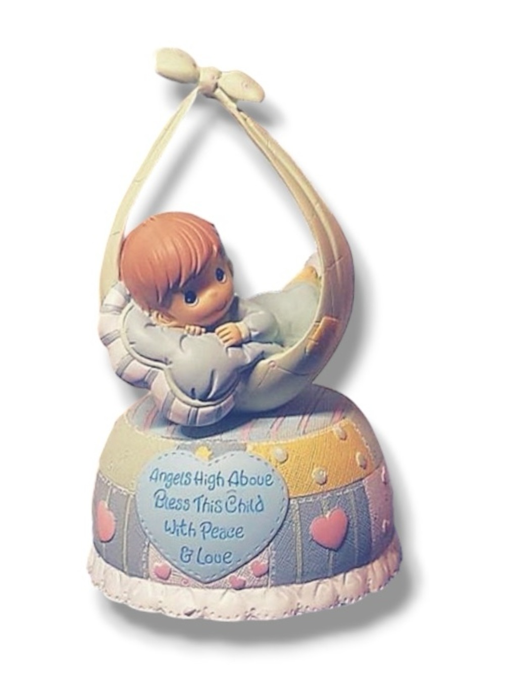 Precious Moments Blue and Pink Baby Boy Musical Figurine Ornament